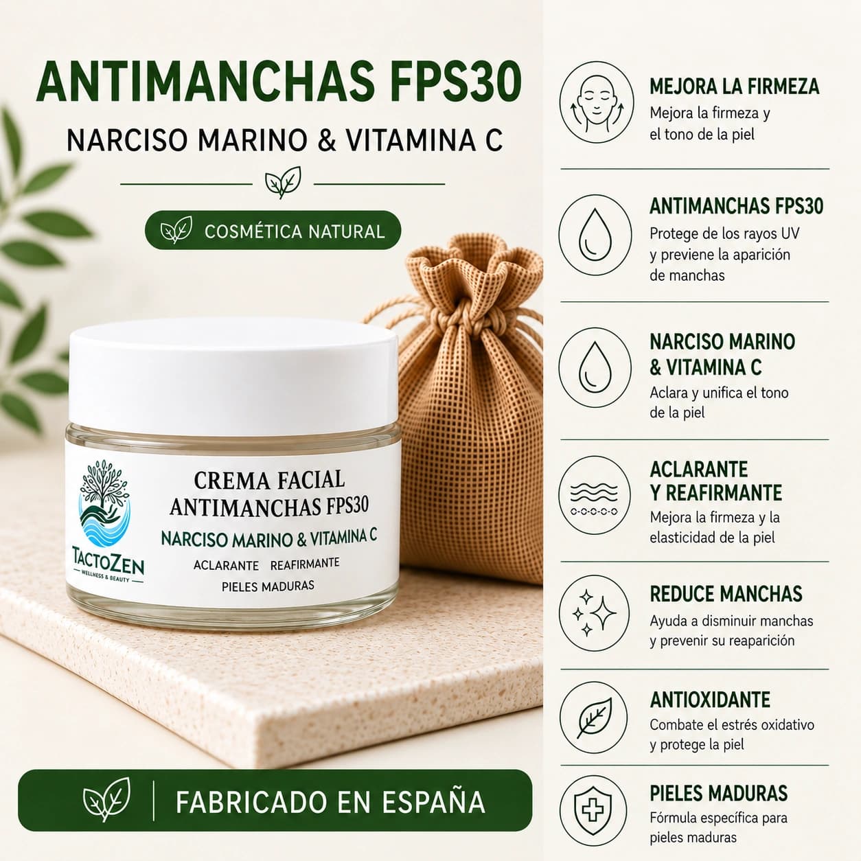 Pack Crema Facial Antimanchas FPS 30 50 ml + Bolsita de regalo